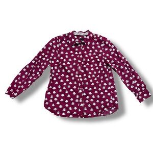 Talbots Red Tea Time Cotton Button Front Shirt Women’s Size XL Spring Office